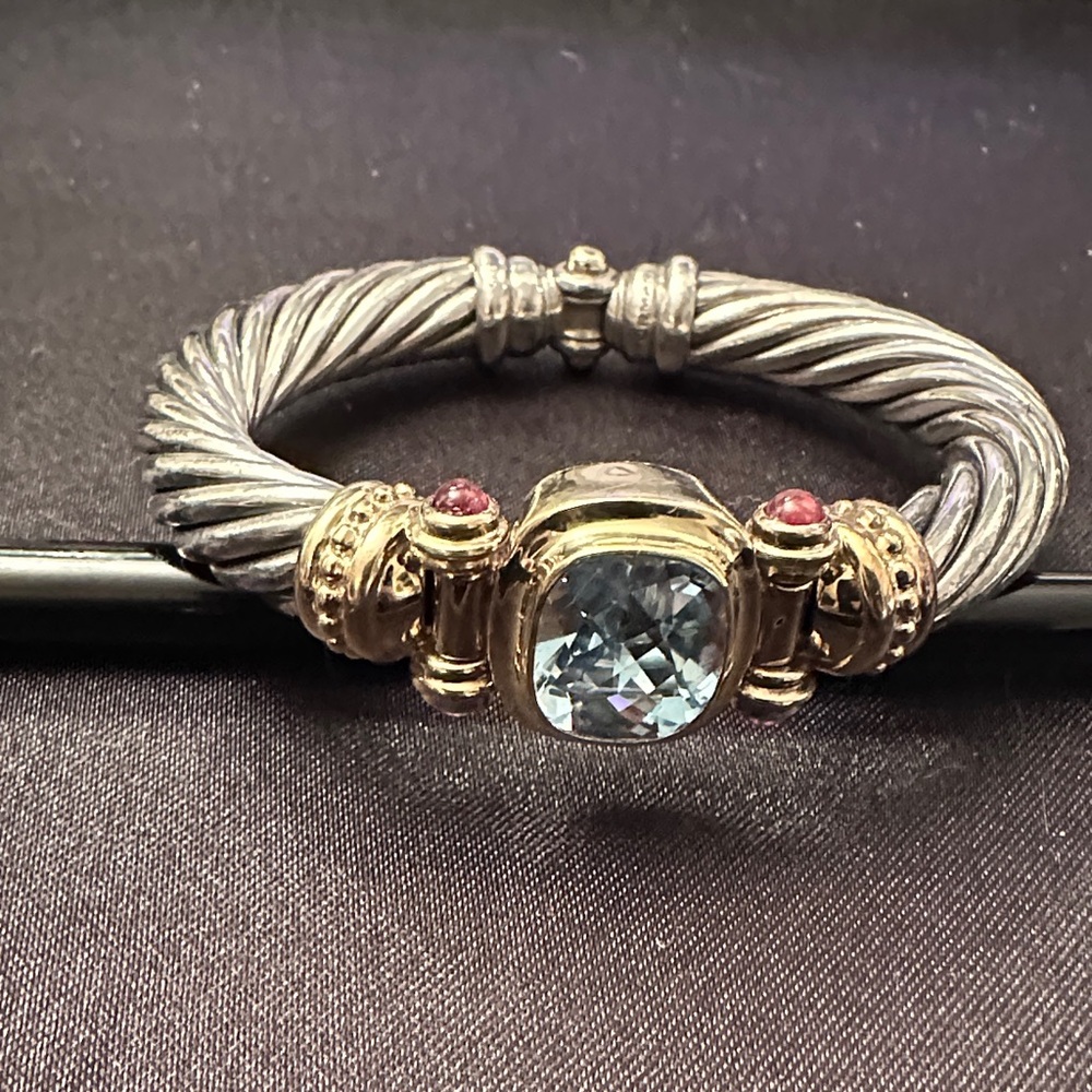 David Yurman Silver and Gold Bracelet with Blue and Red Accents
